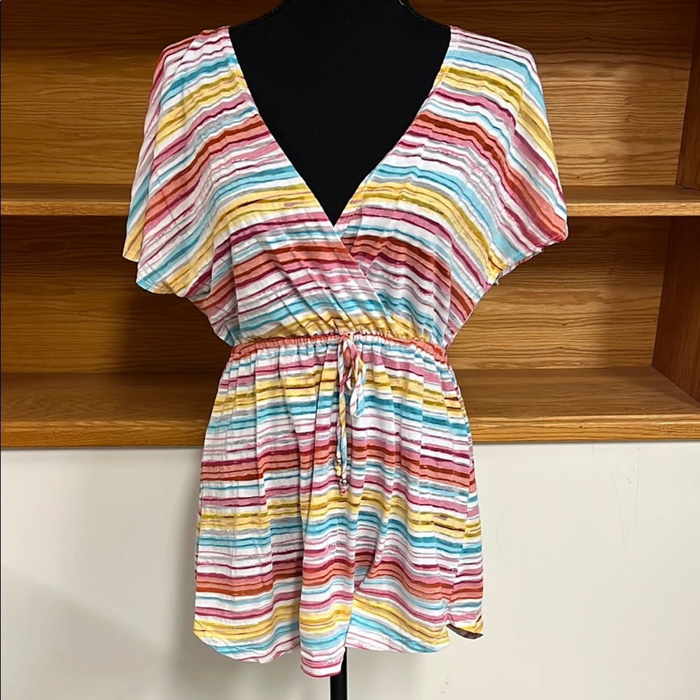 J Valdi Multicolor Striped V-Neck swim cover